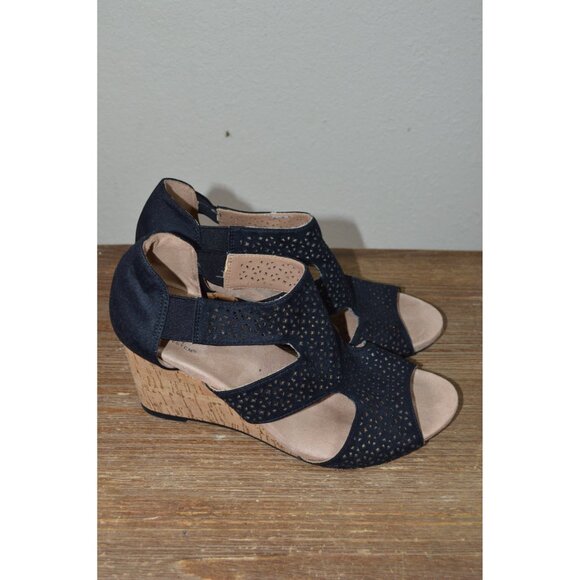 Life Stride Women’s Heidi Slip On Cork Wedge Open Toe Sandals Black Size 9M - Picture 2 of 8